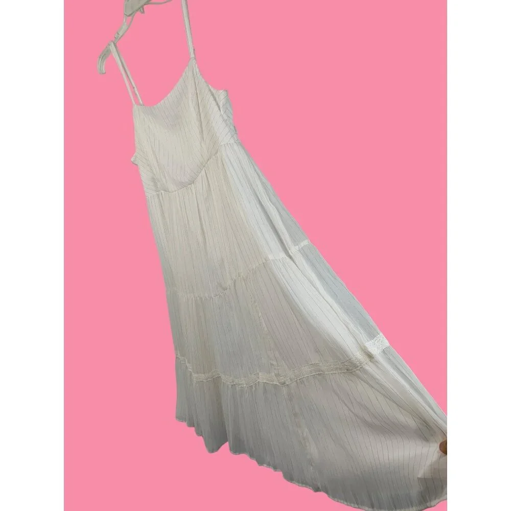 Torrid White Gold Chiffon Tiered Midi Dress Size 2X Adj Straps Smock NWT RA10137 - Picture 10 of 13